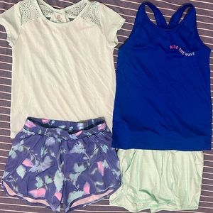 New 10 12 All In Motion Girls Active Top, Tank, Shorts, royal blue and teal